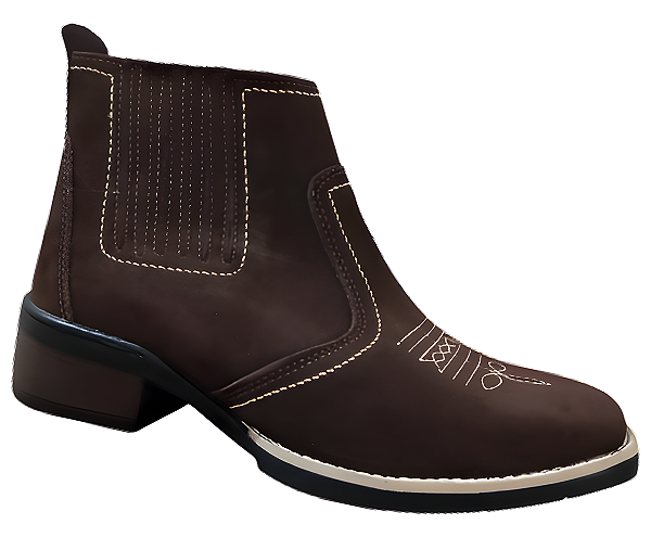 Bota Texana Country Cowboy Vaquejada Cavalgada Masculina Cor Marrom Café Couro Nobuck Legitimo Original Solado Bico Quadrado Costurado Botinha Social Resistente Forte Referencia 3041 Marca Campolina
