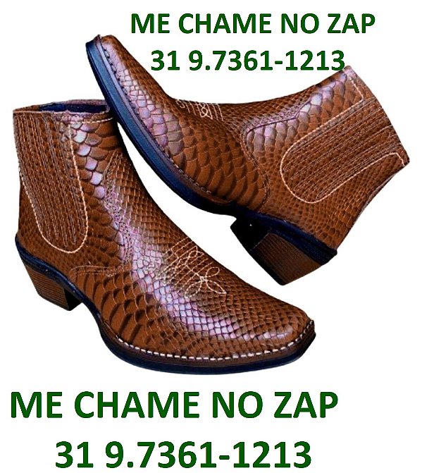 Bota Country Cowboy Vaquejada Cavalgada Masculina Cor Marrom Anaconda Couro Boi Vaca Legitimo Original Solado Borracha Costurado Botinha Social Marca Campolina