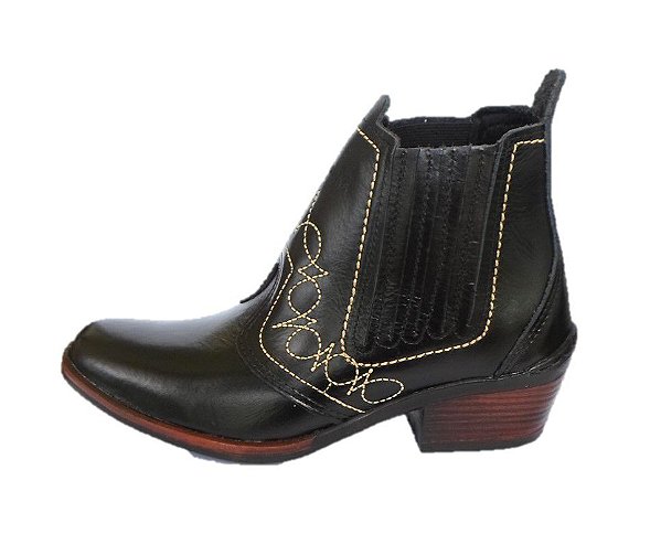 Bota Country Preta Estilo Vaquejada Cavalgada Rodeio Botina Em Couro Legitimo Original Marca Campolina Solado Borracha Costurado Salto Carrapeta