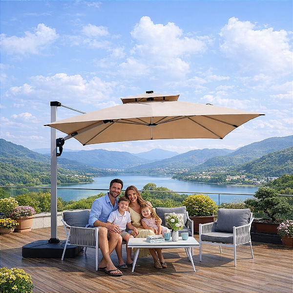 Ombrelone Guarda Sol Lateral 3x3m Aluminio Led Solar Premium Bege