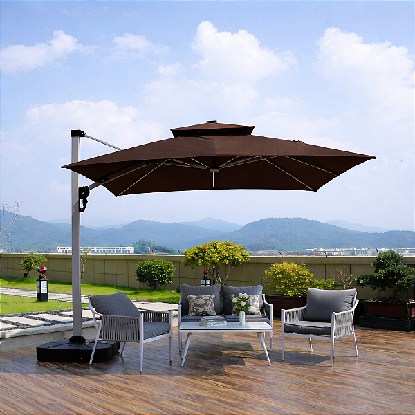 Ombrelone Guarda Sol Lateral 3x3m Led Solar Base 130l Gold Marrom-escuro Liso