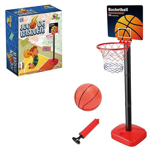 Kit Basquete Infantil Completo com Cesta Ajustável 1,09m + Bola e Bomba