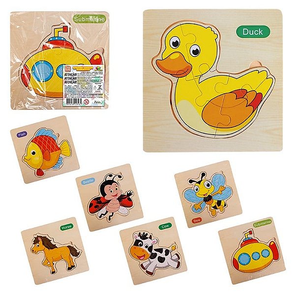 Quebra-Cabeça 3D Animais em Madeira - 6 peças