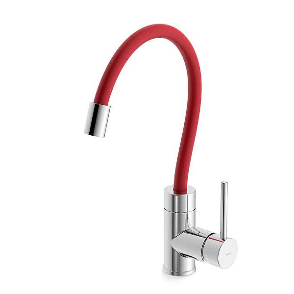 MONOCOMANDO DE COZINHA DE MESA C/ BICA FLEXIVEL INCEPA COLORS, CR E VERMELHO
