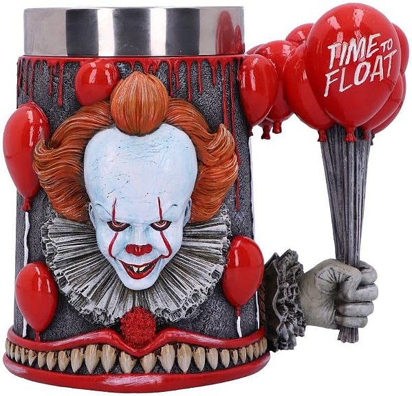 Caneca Colecionável IT Pennywise Nemesis Now 15,5 cm Resina Pintada à Mão com Balões Vermelhos e Copo Inox