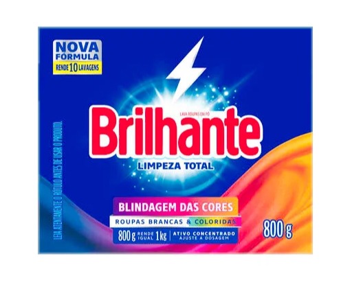 Detergente em Pó Brilhante Limpeza Total Caixeta com 800g