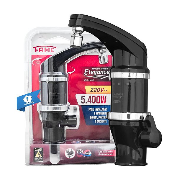 Torneira Elétrica Elegance Preta 4 temperaturas Bancada 220V 5400W Fame