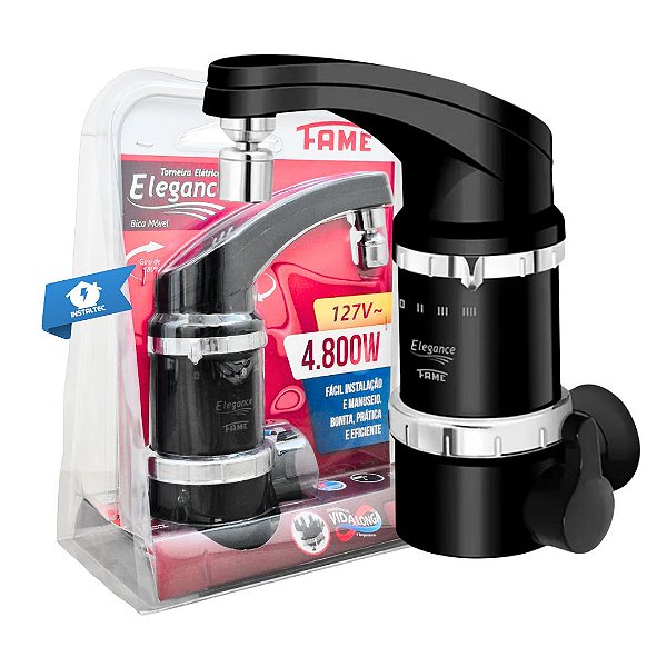 Torneira Elétrica Elegance Preta 4 temperaturas Parede 127V 4800W Fame