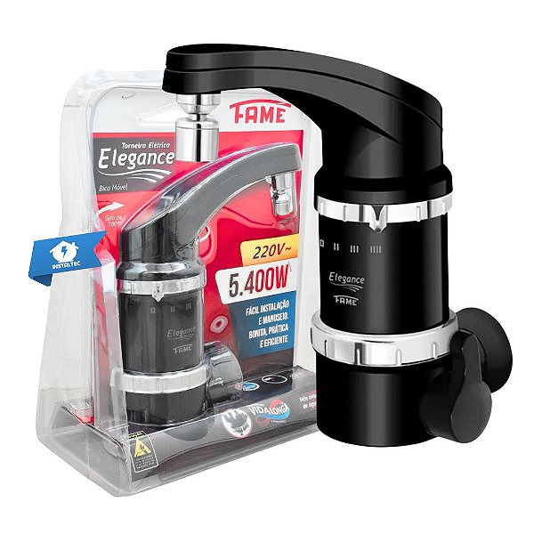 Torneira Elétrica Elegance Preta 4 temperaturas Parede 220V 5400W Fame
