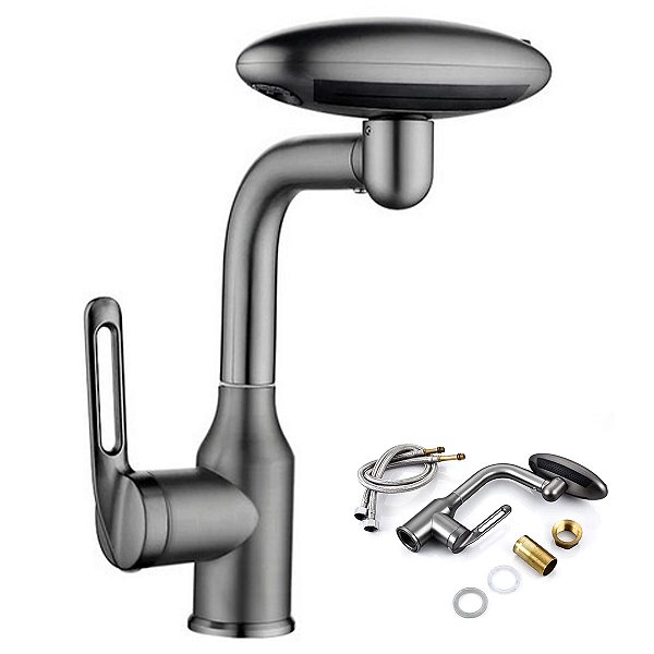 Torneira Monocomando Banheiro Cozinha Rotaçao 360 Graus Quatro Jatos Cascata Bolha Agua Fria Quente Misturador Bancada