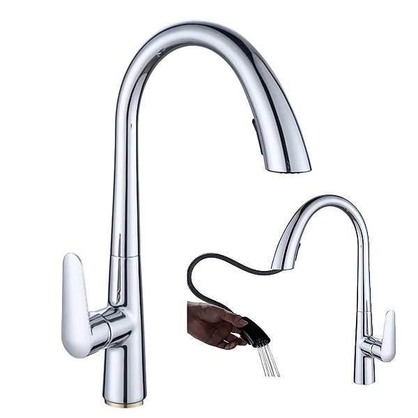 Torneira Gourmet Extensivel Bancada Pia Cozinha 2 Jatos Monocomando 360 Graus Agua Quente Fria  Moderna Luxo