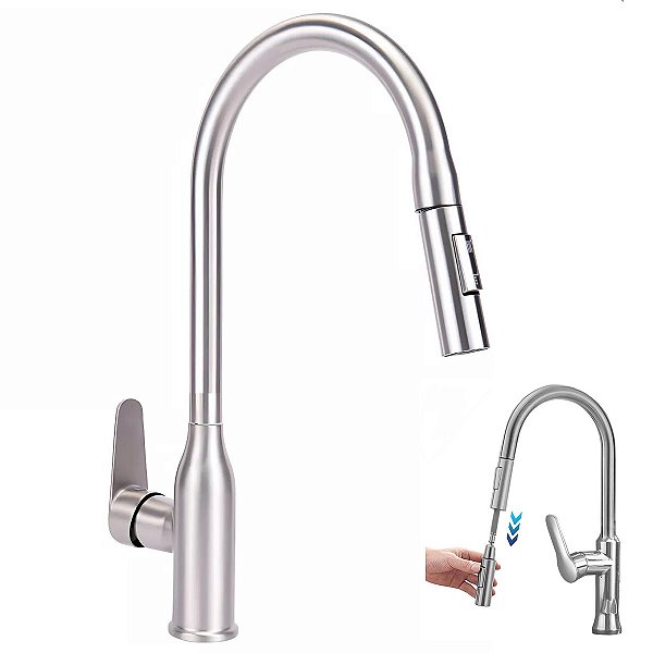 Torneira Gourmet Extensivel Cozinha Pia Ducha Articulada 2 Jatos Monocomando Agua Quente Fria  Mesa Bancada Sofisticado