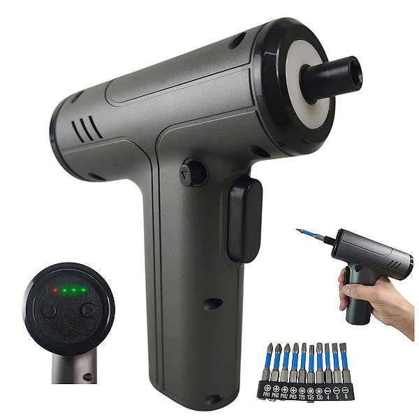 Chave de Fenda Eletrica 10 Bits Construçao Obra Reforma Bateria Recarregavel Sem Fio Luz Led Loja Trabalho Residencial