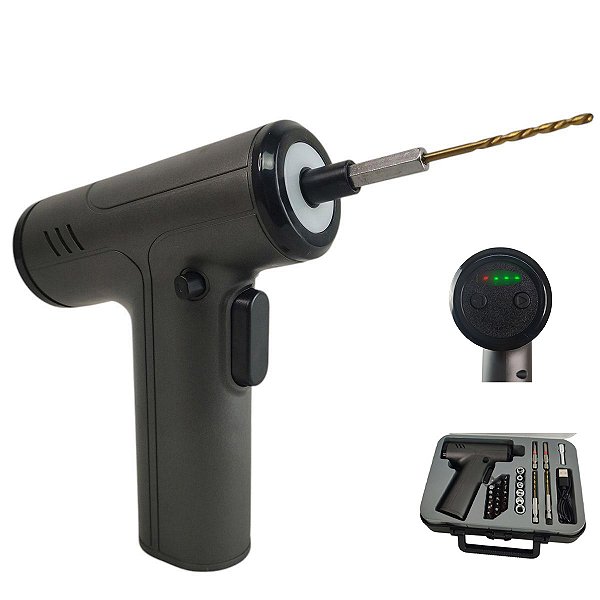 Chave de Fenda Eletrica 29 Bits Furadeira Parafusadeira Maleta Broca Construçao Obra Reforma Sem Fio Recarregavel