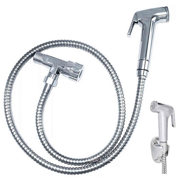 Ducha Higienica Chuveirinho Banheiro Box Mangueira Cromada Flexivel Completo Suporte Casa Lavabo