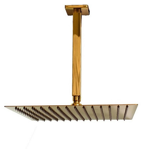 Ducha Chuveiro Teto Inox Dourado Slim 20x20 Luxo Banheiro Banho Piscina Area Externa