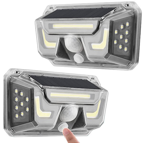 Luminaria Solar Parede Arandela Kit 2 Uni Spot Sensor Movimento Iluminaçao Led Jardim Quintal Varanda Decoraçao
