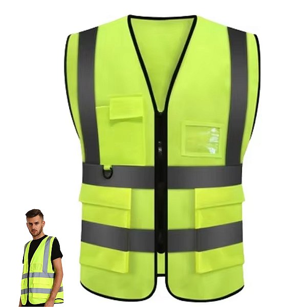 Colete Sinalizador Faixa Refletiva EPI Segurança do Trabalho Operario Obra Construçao Civil Estrada Rodovia Blusao Ziper