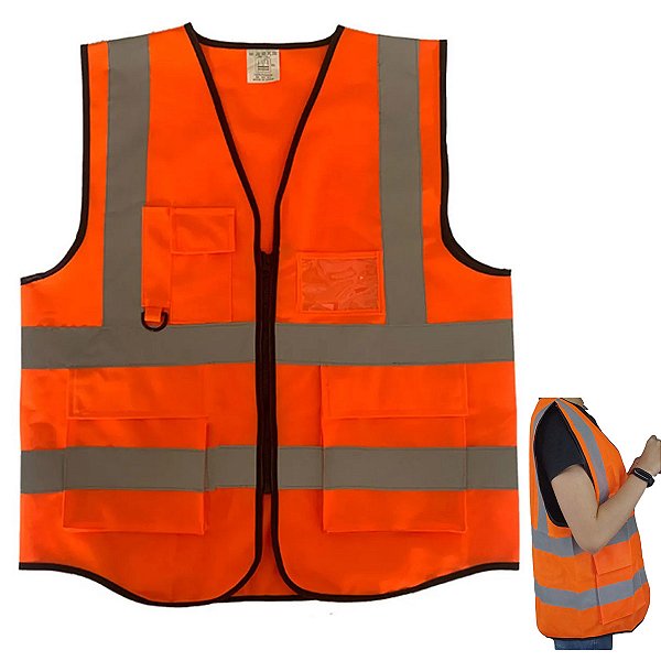 Colete Sinalizador Faixa Refletiva EPI Segurança do Trabalho Obra Construçao Civil Transito Blusao Fluorescente