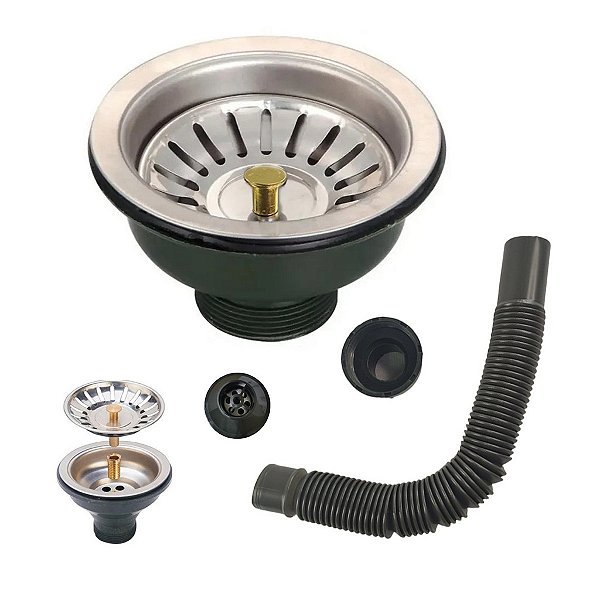 Ralo Valvula Dreno de Pia 10x10 Filtro Sifao Tubo de Escoamento Cesto Cozinha Lavanderia Lavabo Casa Seguro Resistente