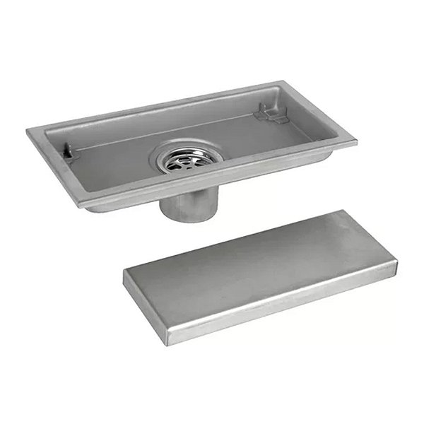 Ralo Linear 20cm Inox Anti Odor Anti Inseto Oculto Invisivel Banheiro Lavabo Lavanderia Resistente Seguro Higienico