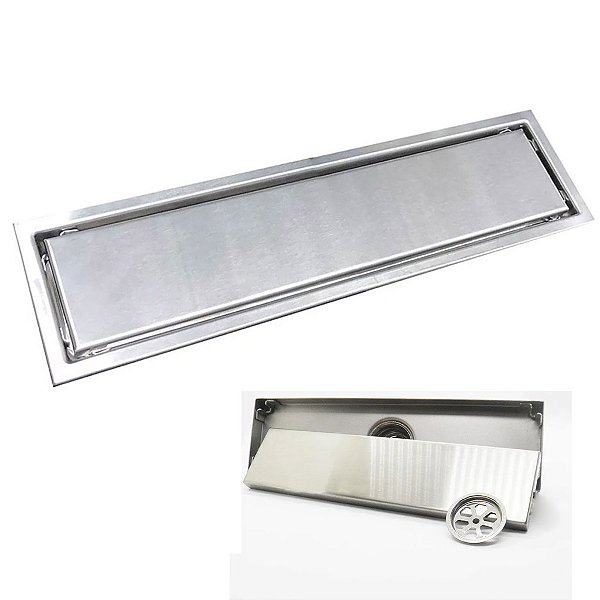 Ralo Linear 30cm Inox Anti Odor Anti Inseto Banheiro Lavabo Oculto Invisivel Resistente Seguro Higienico