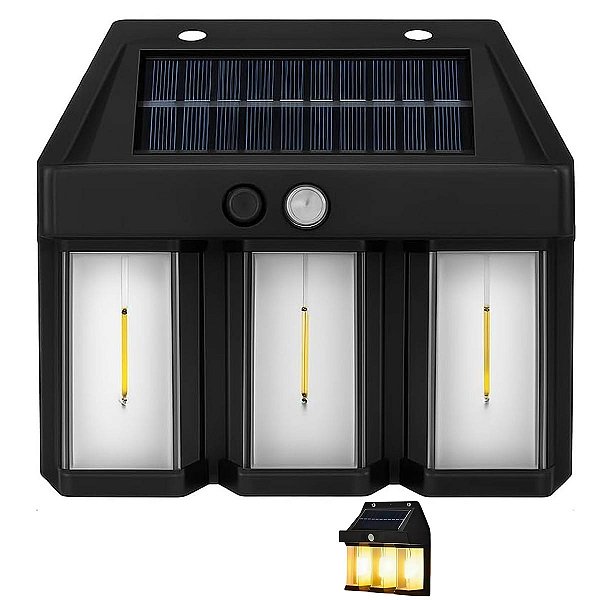 Luminaria Solar Arandela LED Filamento Sensor de Movimento Presença Iluminaçao Ambiente Externo Quintal Jardim
