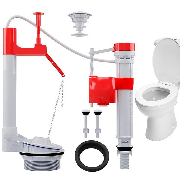 Reparo De Caixa Acoplada Banheiro Kit Completo Acionamento Superior Descarga Vaso Sanitario Drenagem Assento Higienico