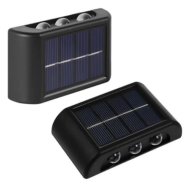 Luminaria Solar Arandela LED Kit 2 uni Spot Balizador Caminho Escada Parede Jardim Quintal Decoraçao Iluminaçao