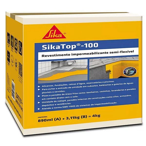 SikaTop 100 4Kg Revestimento Impermeabilizante Obra Construçao Casa Quarto Piscina