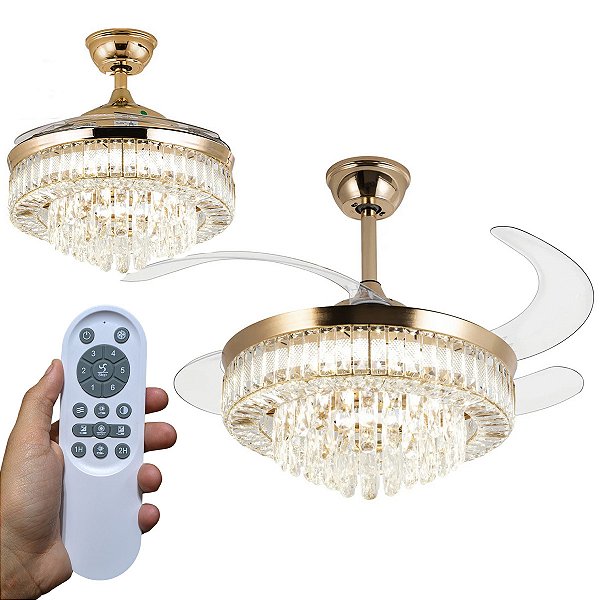 Luminaria Ventilador Retratil Lustre Hera 3 Tons 6 Velocidades Controle Ajustaveis Sala Casa Quarto Escritorio Decoraçao