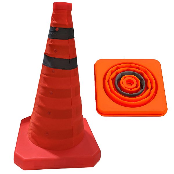 Cone Retratil Sinalizaçao Portatil Dobravel Flexivle Obra Balizador Estacionamento Segurança Estrada Rodovia Trafego
