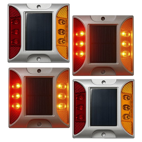 Tacha Sinalizadora Viaria Solar Kit 4 Uni Olho de Gato Segurança Rodovia Avenida Estrada Pavimentaçao Rua Obra
