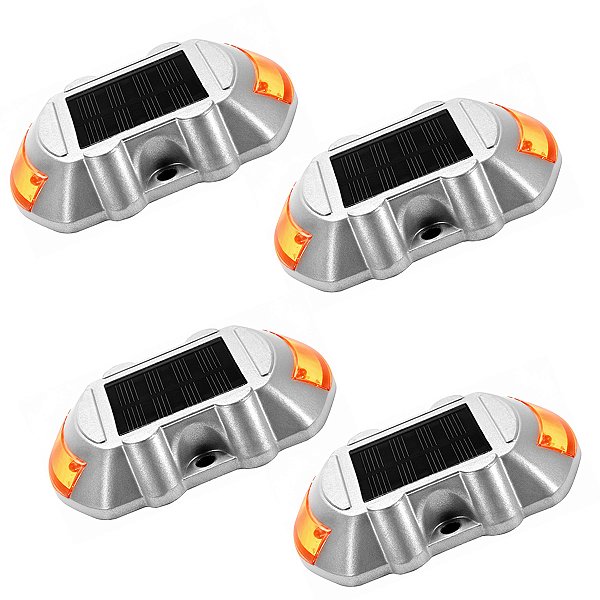 Tacha Solar Viaria Olho de Gato Kit 4 Uni Sinalizaçao Estrada Rodovia Obra Segurança Iluminaçao Pista Avenida