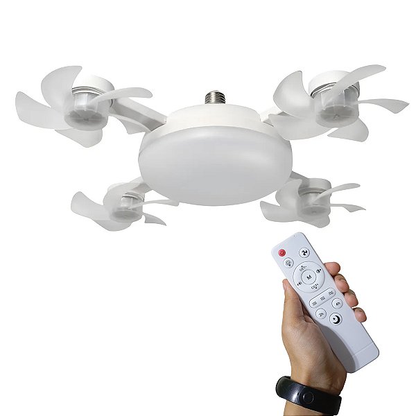 Ventilador Luminaria Drone E27 Controle Remoto Iluminaçao Ajustavel 3 Em 1 Silencioso Sala Estar Quarto Casa