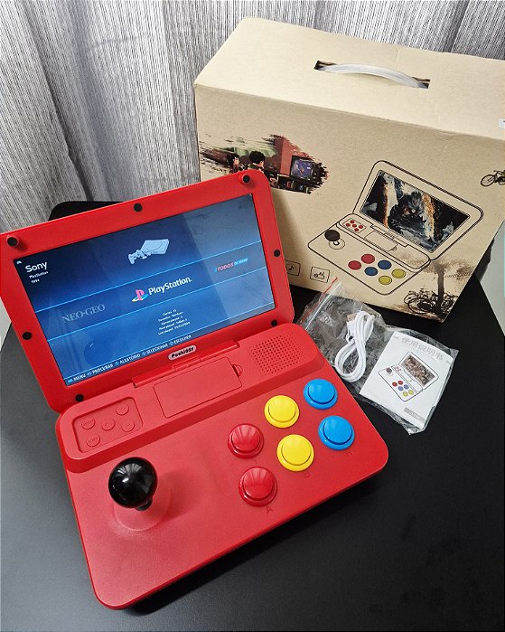 Console Emulador POWKIDDY A13 Mini Arcade Tela Retrátil de 10” 64Gb Lotado de Jogos