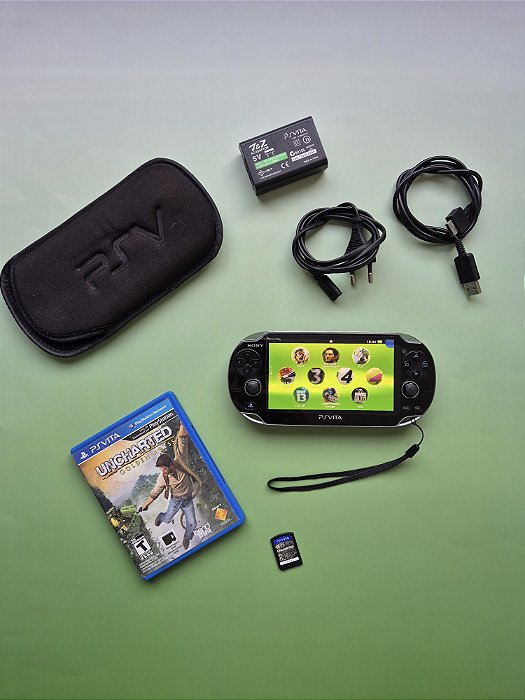 PS VITA (Psvita) OLED Preto 64GB Lotado de Jogos + Jogo Uncharted: Golden Abyss