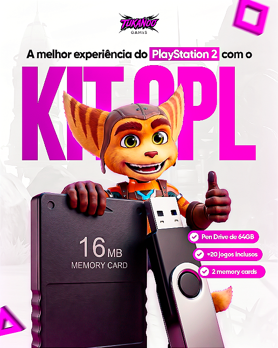 Kit OPL 64GB Para PS2 Lotado de Jogos + Emulador Retro