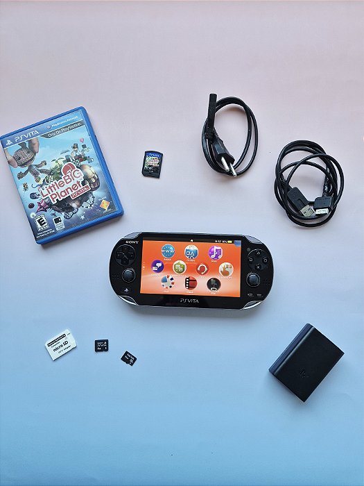 PS Vita OLED Preto 32GB Lotado de Jogos + Jogo Mídia Física LittleBigPlanet