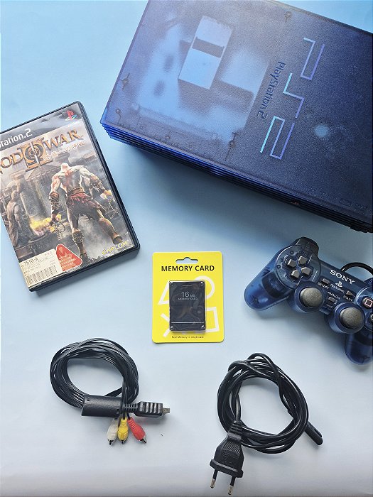 PlayStation 2 Fat Ocean Blue (Azul) + Controle Original + Jogo Mídia Física God of War II