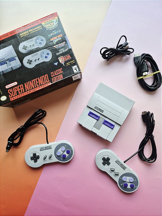 Super Nintendo Classic Edition Mini Completo Lotado de Jogos (SNES Mini) + 2 Controles