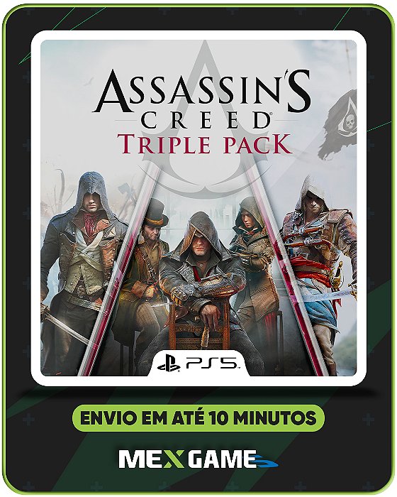 ASSASSINS CREED TRIPLE PACK BLACK FLAG, UNITY, SYNDICATE - PS5 - MÍDIA DIGITAL