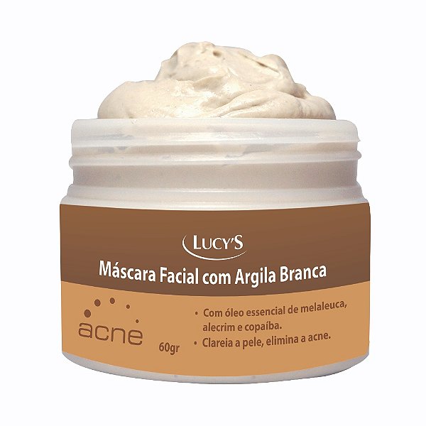 Máscara Facial Clareador com Argila Branca - Tratamento de Acnes e Clareamento de Manchas Escuras - Com Óleo De Melaleuc
