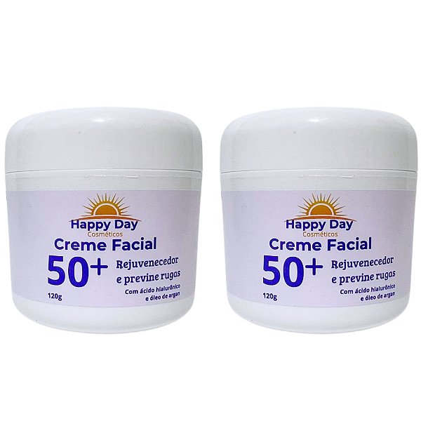 Kit 2 Creme Facial 50+ Com Acido Hialurônico Antirrugas e Antissinais - 120g Happy Day Cosméticos