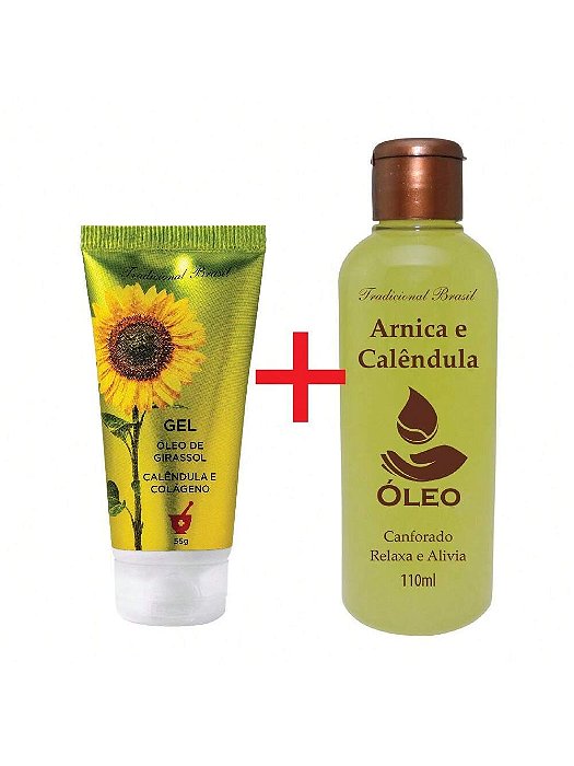 Kit Gel Com Óleo Girassol Colágeno e Calêndula E Óleo Canforado Corporal Com Canfora e Arnica Lucy's