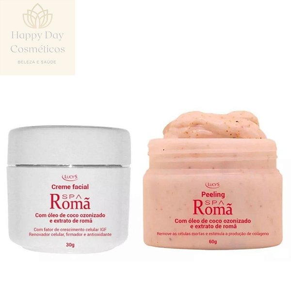 Kit Skin Care Creme Facial e Peeling Romã - Hidrantante Facial Antirrugas e Antissinais -  Com Óleo de Coco Ozonizado e