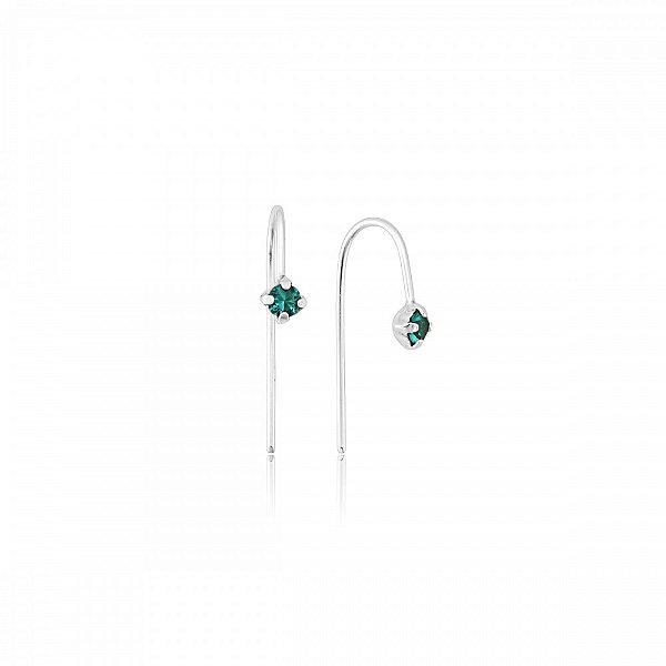 Brinco de Prata 925 Legítima Fio Ponto de Luz Esmeralda Esbelta Prata