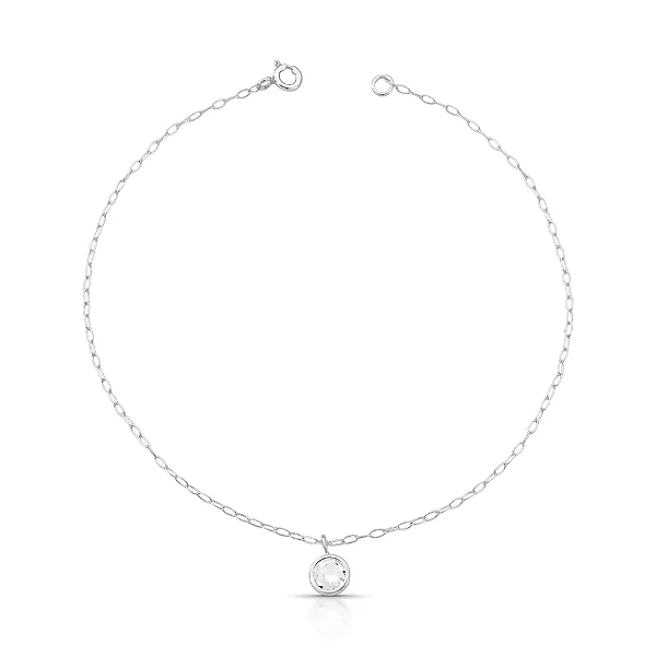 Tornozeleira Com Ponto Luz Prata 925 Legítima Esbelta Prata