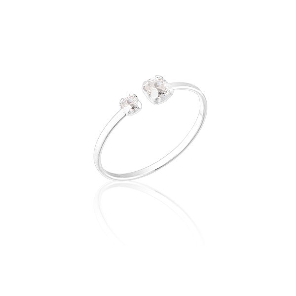 Anel Prata 925 Regulável com Ponto de Luz Duplo Clara