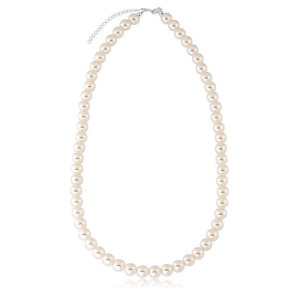 Colar Gargantilha de Pérolas 8mm Sintética em Prata 925 45cm Glow Pearl